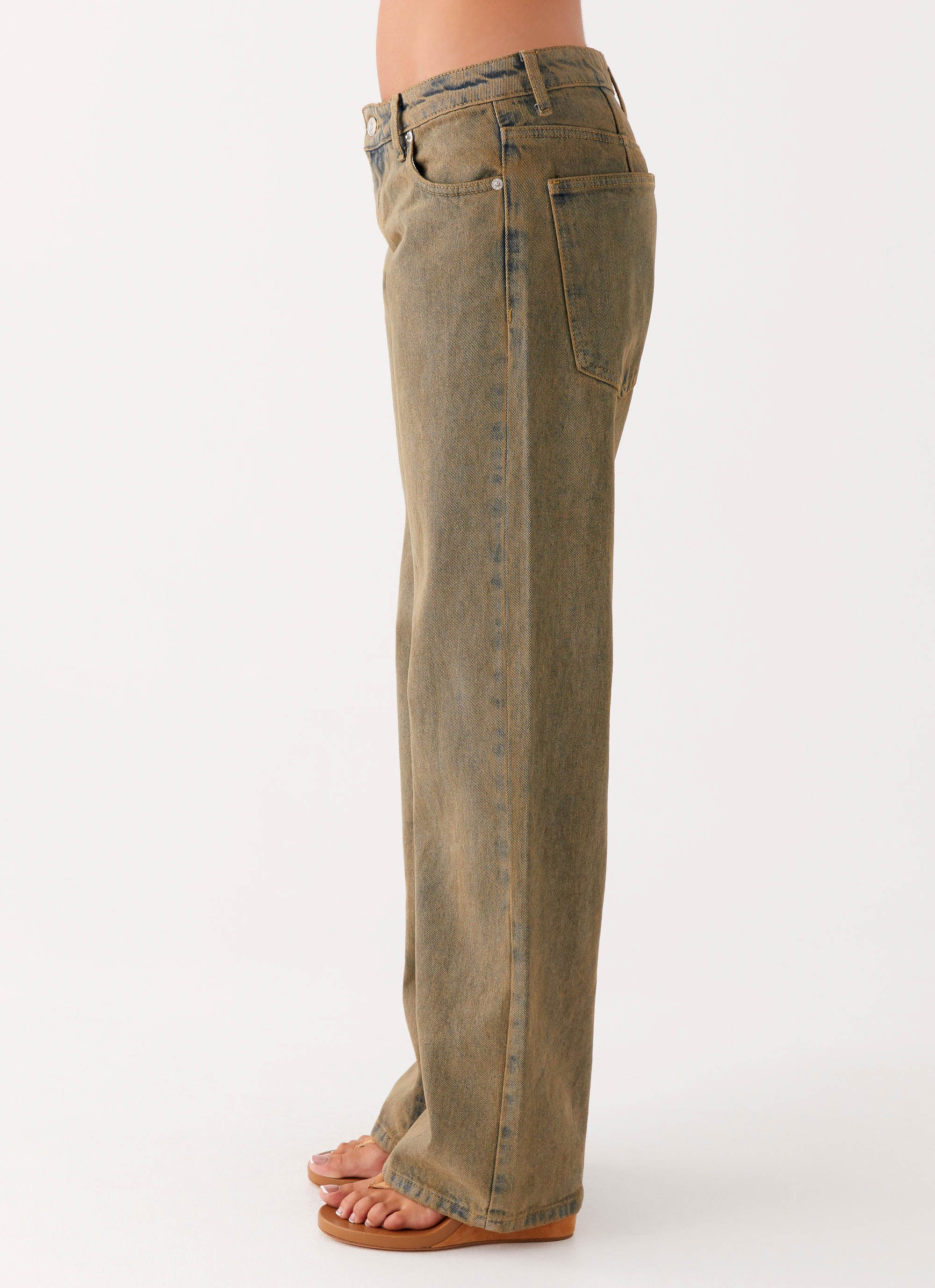 Low Rise Denim Jeans-brown Sand Wash Angle 1
