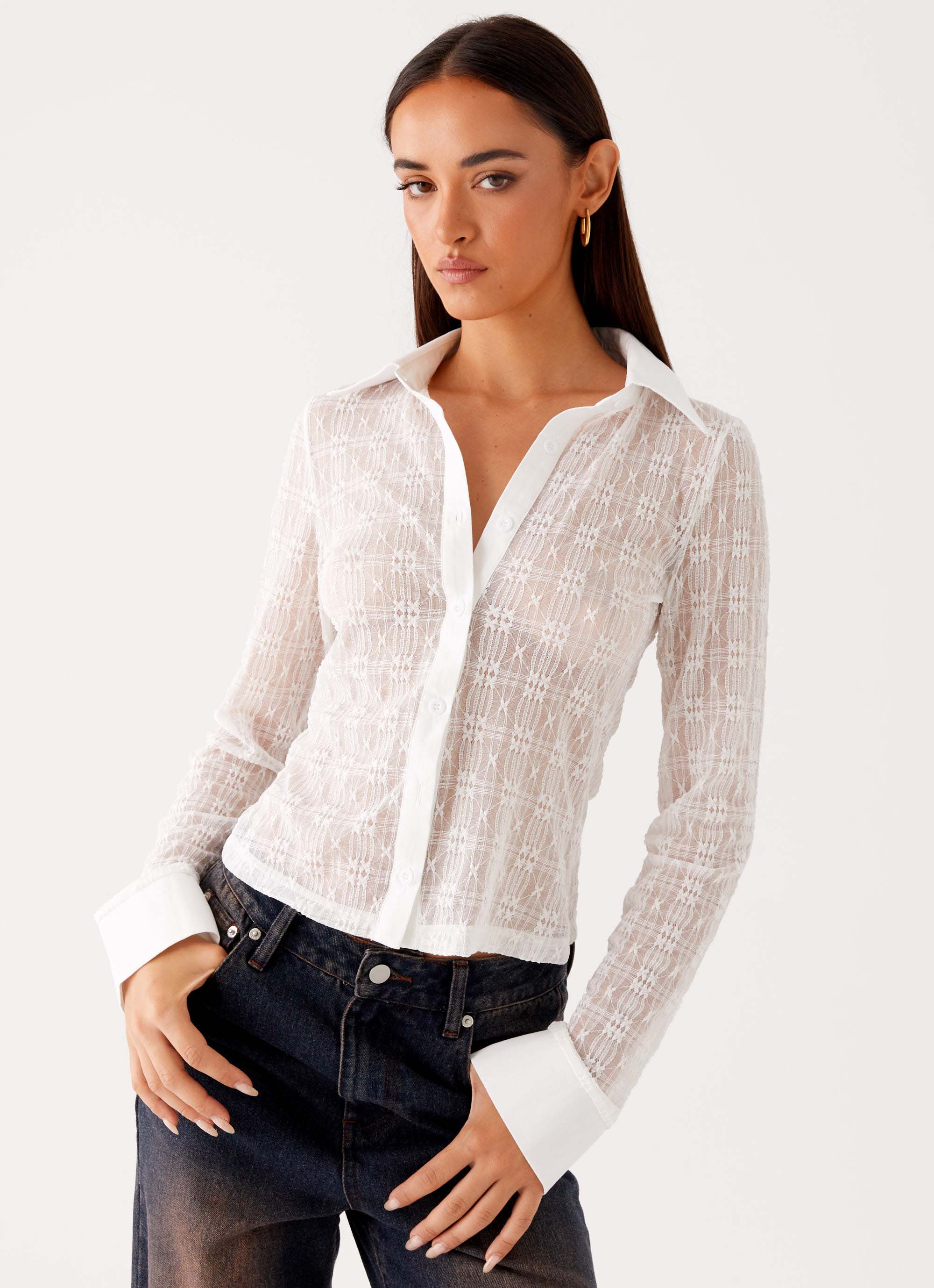 : Loui Lace Long Sleeve Top Angle 3